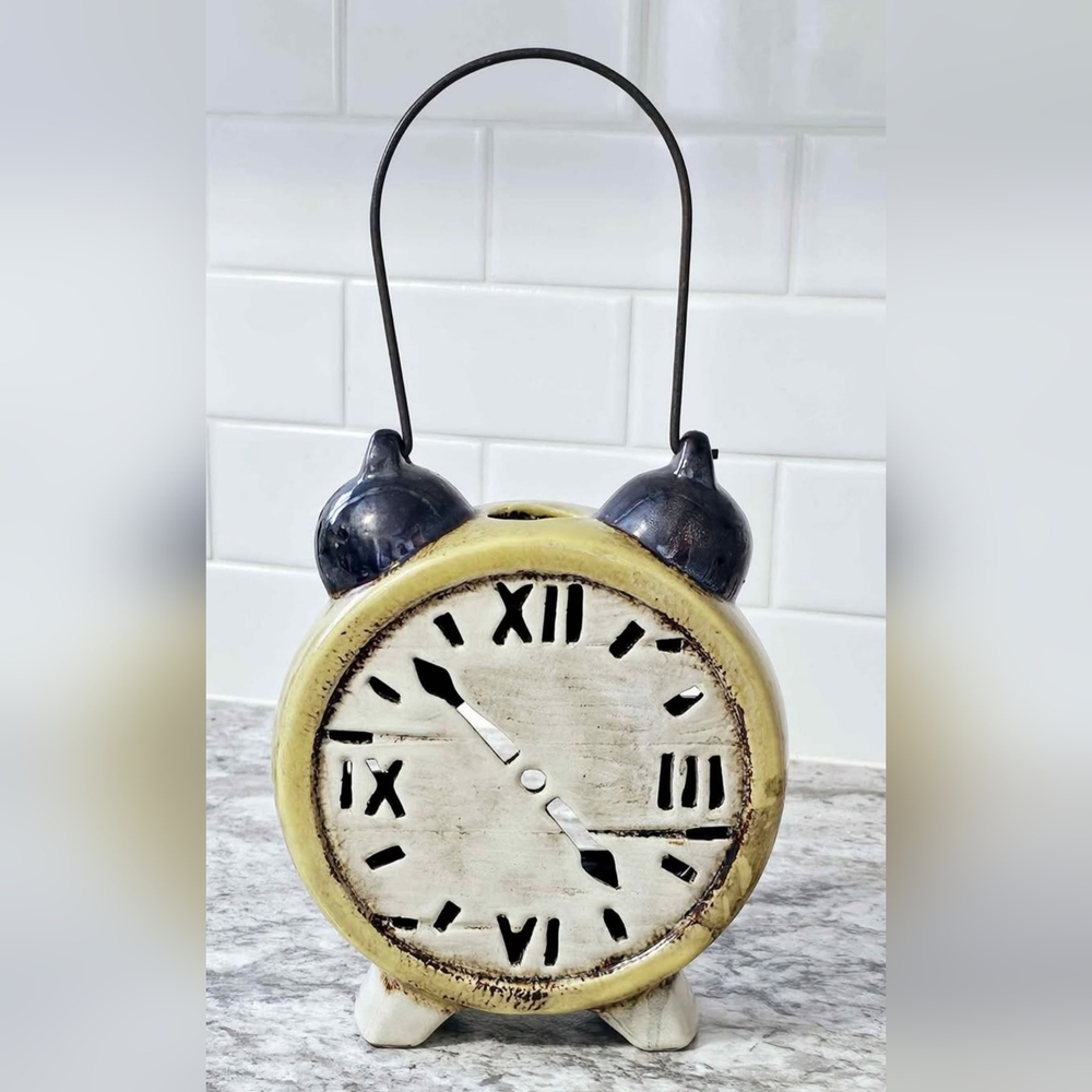 Vintage Yellow and Black Clock Candle/Tealight Holder